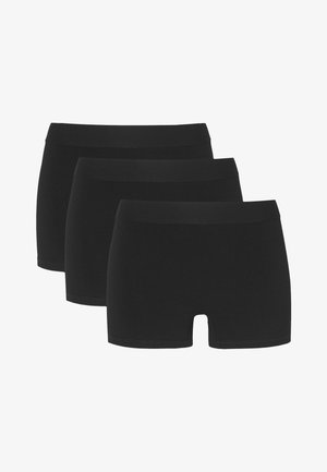 Black cotton shorts with seamless waistband. Three packs feature a smooth, stretchy fabric and a classic boxer brief design.