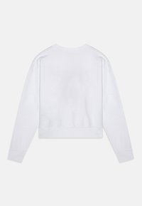 Vit croppad sweatshirt med långt ärm, rund halsringning samt ribbade ärmslut och nederkant. Slät tygtextur, minimalistisk design.