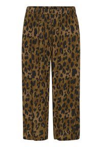Pantalones culotte de estampado de leopardo en tonos marrones y negros. Cuentan con una cinturilla elástica y un ajuste suelto y fluido. El material parece suave.