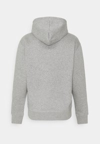 Sudadera gris hecha de una suave mezcla de algodón, con una capucha espaciosa, mangas largas y un dobladillo acanalado. Textura suave con un detalle mínimo.