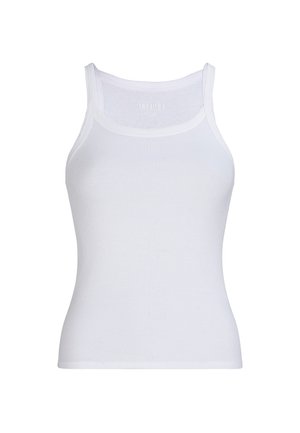 Witte geribde tanktop met een aansluitend ontwerp, smalle schouderbanden en een ronde halslijn. Gemaakt van een lichte katoenmix.