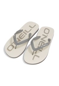 Infradito beige con una base texturizzata, cinturini in gomma grigia e un audace logo "O'Neill" sulla parte superiore. Design slim e piatto per un uso casual.