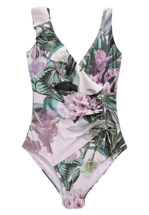 FRILL WRAP TUMMY CONTROL - Uimapuku - cream purple floral