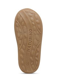 Soletta di scarpa in gomma marrone con motivo a onde, superficie testurizzata ed elementi a battistrada circolari; contrassegnata con "NATURINO" e taglia 20.
