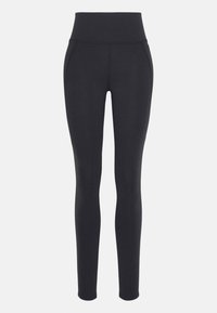 Høytibente svarte leggings med sidelommer, slim fit som smalner mot ankelen, laget av elastisk stoff.