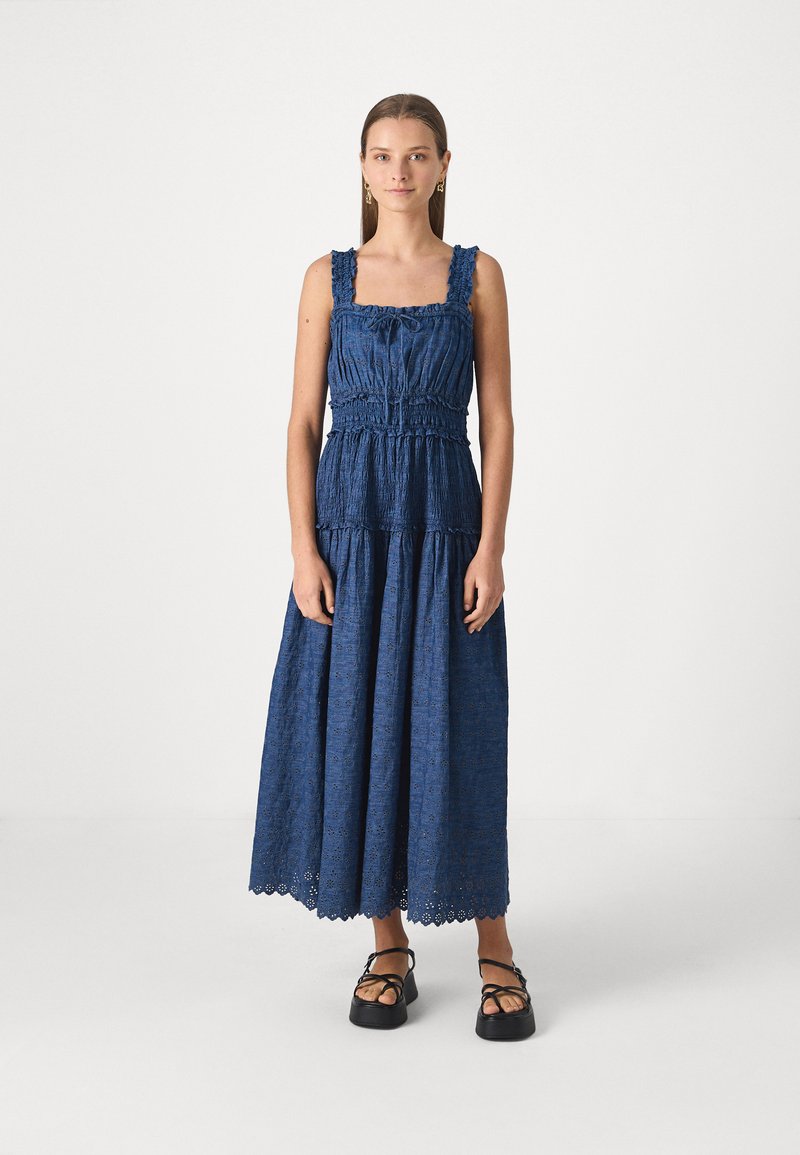 GAP GAP X DÔEN EYELET DNM MIDI DRESS - Vestido informal - medium indigo