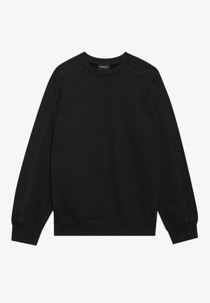 Schwarzer Sweatshirt aus weichem Stoff, mit Rundhalsausschnitt, Raglanärmeln und gerippten Bündchen. Minimalistisches Design ohne sichtbare Muster.