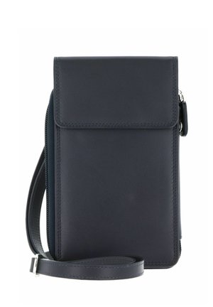 Compact black leather crossbody bag with a front flap, zipper closure on the side, and an adjustable shoulder strap.