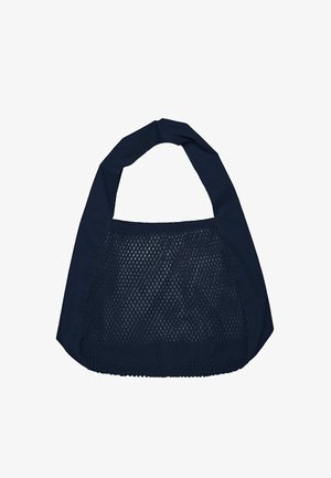 Tumesinine korduvkasutatav ostukott laia sangaga ja võrgupaneeliga ees, et tagada ventilatsioon ja nähtavus.