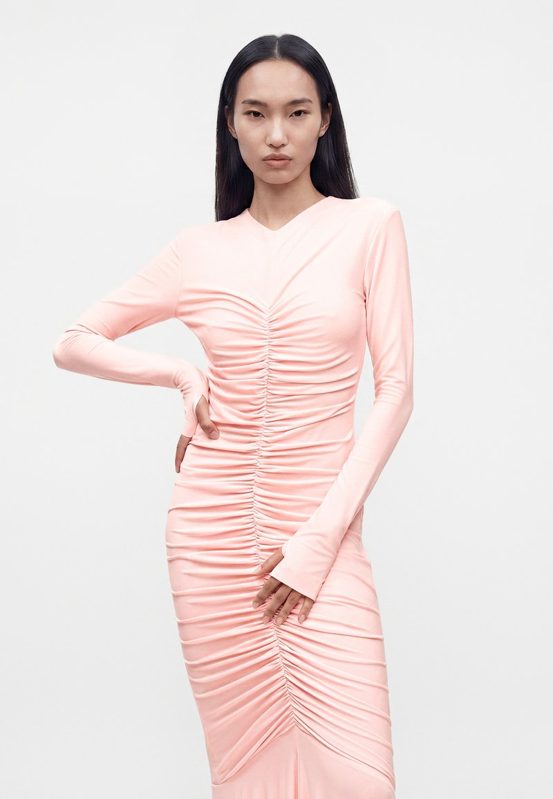 norma kamali fishtail dress pink Norma Kamali Slip Fishtail Dress in Candy Pink