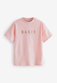 Lichtroze katoenen t-shirt met korte mouwen en een ronde halslijn, met een gouden bedrukte "BAKER" logo in het midden van de voorkant.