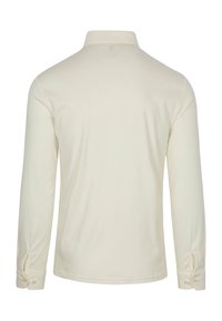 Langsleeve overhemd met kraag in crèmekleurige stof, voorzien van knopdetails op de manchetten en een gladde textuur, met een eenvoudig en strak ontwerp.