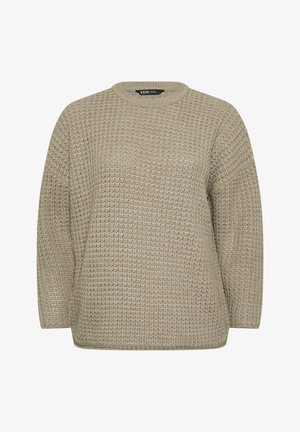 Maglione in maglia khaki con scollatura rotonda, motivo testurizzato e maniche lunghe a vestibilità ampia. Design casual adatto per essere indossato a strati.