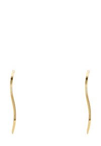 Orecchini in metallo color oro con un design ondulato, caratterizzati da una superficie liscia e una forma aperta e astratta. Non sono presenti ulteriori decorazioni.