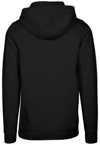 Black hoodie with a soft texture, featuring a large hood, ribbed cuffs, and a straight hem. No visible logos or patterns.