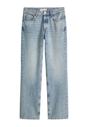 Lichtblauwe denim jeans met rechte pijpen, voor- en achterzakken, knoop- en ritssluiting, en een Marc O'Polo-label op de tailleband.