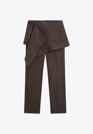 Massimo Dutti, PANTS WITH SKIRT DETAIL AND LINEN - Bukser - dark brown
