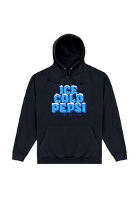 Felpa nera con tasca a marsupio frontale, con testo blu "ICE COLD PEPSI" e "CRISP AND REFRESHING", decorata con accenti ghiacciati.