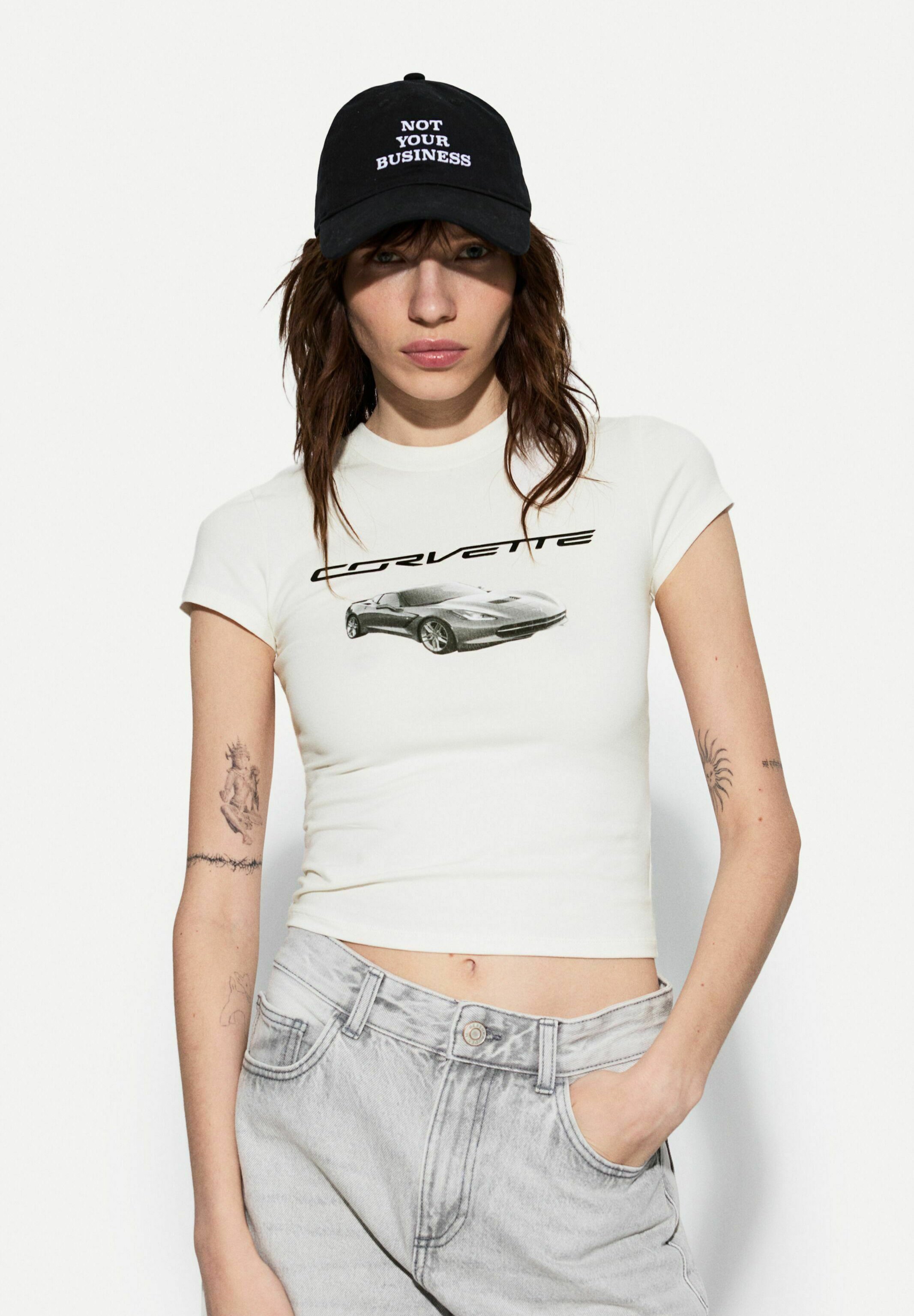 ciro Bershka SHORT SLEEVE CORVETTE - Tricou cu imprimeu - white