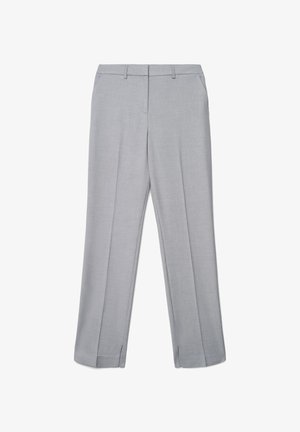Graue maßgeschneiderte Hosen aus glattem Stoff, mit geradem Bein, Vorderentaschen und dezenten seitlichen Schlitzen an den Säumen.