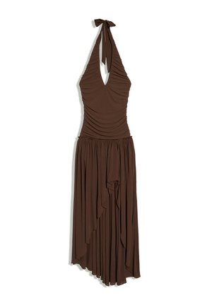Bershka LONG HALTER DRESS - Vestito lungo - dark brown