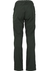 Gröna, lätta byxor av syntetiskt material med en avslappnad passform, elastisk midja och kontrasterande sömmar utan fickor.