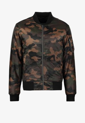 Roheline, pruun ja must kamuflaažikujundusega pommitaja jope. Ees lukk, soonikkoes krae ja mansetid, vasakul säärel lukuga tasku.