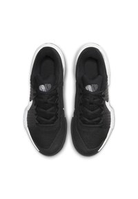 Sneaker nere con una tomaia in rete testurizzata e colletto imbottito. Dotate di lacci neri, un logo Nike bianco e una suola in gomma bianca.