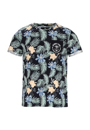 TROPICAL POCKET - Print T-shirt - navy hibiscus aop