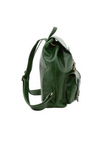 Borsa a mano in pelle verde con una finitura liscia. Caratterizzata da una tracolla e una tasca laterale, progettata con bordi arrotondati e hardware minimale.