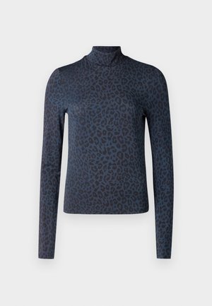 Langermet turtleneck topp i mørkeblå med et subtilt leopardmønster. Laget av glatt stoff, med en tilpasset silhuett.
