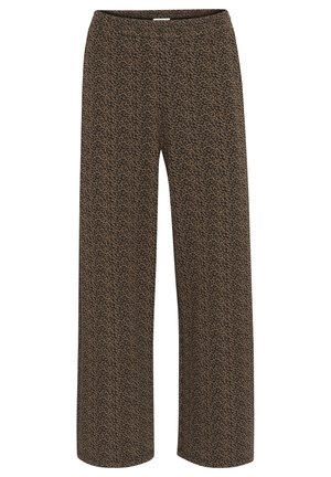 Pantaloni largi maro cu un model texturat leopard. Material moale, talie elastică și design pe toată lungimea.