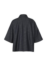 Chemise à manches courtes gris foncé, coupe ample et col classique, vue de dos sur fond blanc.