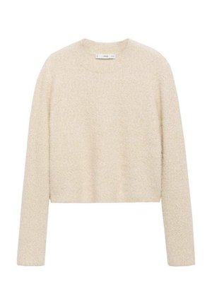 Cremfarbener, taillierter Pullover aus weichem, strukturiertem Material mit langen Ärmeln und rundem Ausschnitt. Minimalistisches Design, keine sichtbaren Beschläge oder Muster.