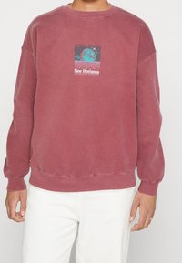 Burgundy sweatshirt i ett mjukt material, med en grafik av en planet och rutmönster. Avslappnad design med ribbade ärmslut och midja.