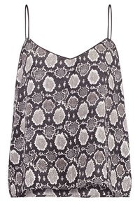 Débardeur sans manches pour femmes avec fines bretelles, orné d'un motif en serpent noir, blanc et gris.