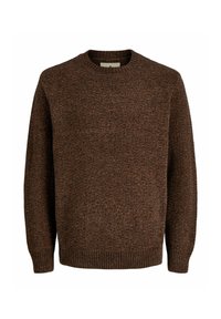 Maglione marrone lavorato a maglia con scollo rotondo, maniche lunghe e bordo a costine. Realizzato in materiale testurizzato con un motivo sottile su tutta la superficie.