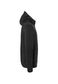 Felpa nera con cappuccio, realizzata in un tessuto morbido. Presenta una vestibilità comoda, maniche lunghe e un orlo arrotondato. Il cappuccio è strutturato e liscio.