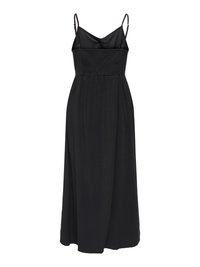 Robe maxi noire sans manches avec bretelles spaghetti ajustables et corsage smocké.