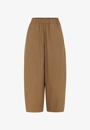 Bredbenede, korte bukser i brun med elastik i taljen og en glat, ensartet stoftekstur, designet til en afslappet pasform.