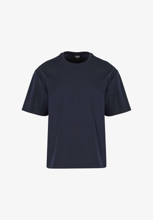 Tamno plava pamučna majica s kratkim rukavima, okruglim izrezom, opuštenim fitom i glatkom teksturom. Bez uzoraka ili ukrasa.