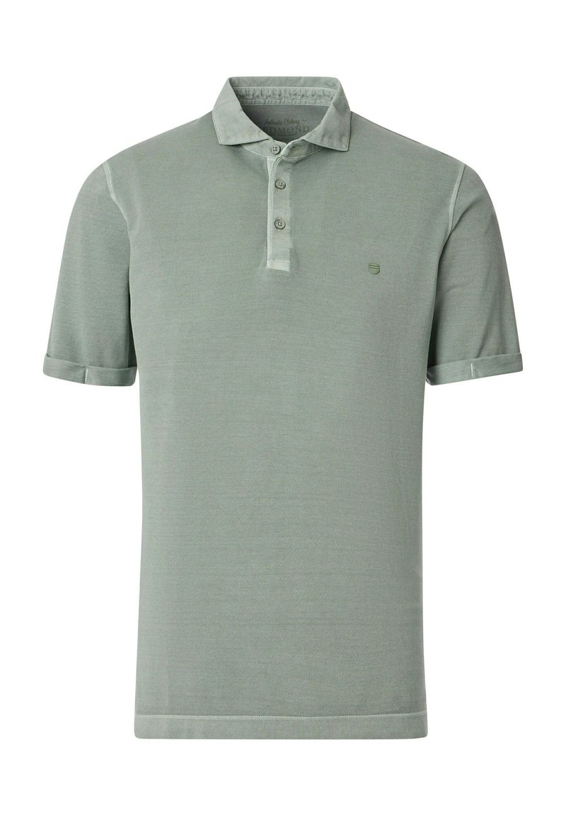 Light green short-sleeve polo shirt made from soft fabric features a collar and three-button placket with a subtle logo on the chest.