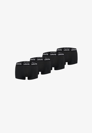 Fünf schwarze Herrenboxershorts mit Levi's-Logo am elastischen Bund, aufgereiht auf weißem Hintergrund.