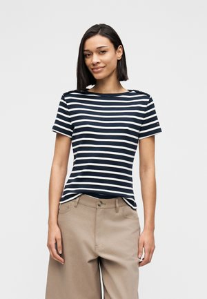 Tommy Hilfiger, GOLD-TONE BUTTON SLIM BOAT NECK T-SHIRT - T-Shirt print - dark night/ecru
