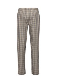 Geverfde pyjamabroek van katoen, met een elastische tailleband, grijs, blauw en beige ruitmotief, recht gesneden benen en zijnaad.