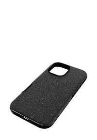 Czarna obudowa na smartfon z teksturowaną powierzchnią i wzorzystym designem. Wycięcie na aparat i przyciski, smukły kształt, wykonana z trwałego materiału.