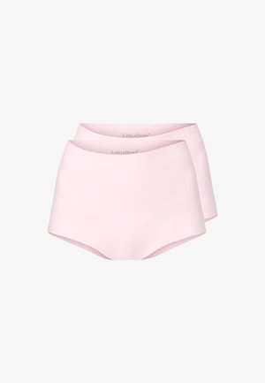 Majtki z wysokim stanem w delikatnym różu, wykonane z gładkiego materiału. Cechują się bezszwowym wykończeniem i wygodnym pasem. Wyświetlone w dwóch sztukach.
