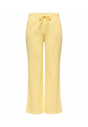 Lichtgele, gestructureerde stoffen broek met elastische tailleband en trekkoord, rechtvallende pasvorm.