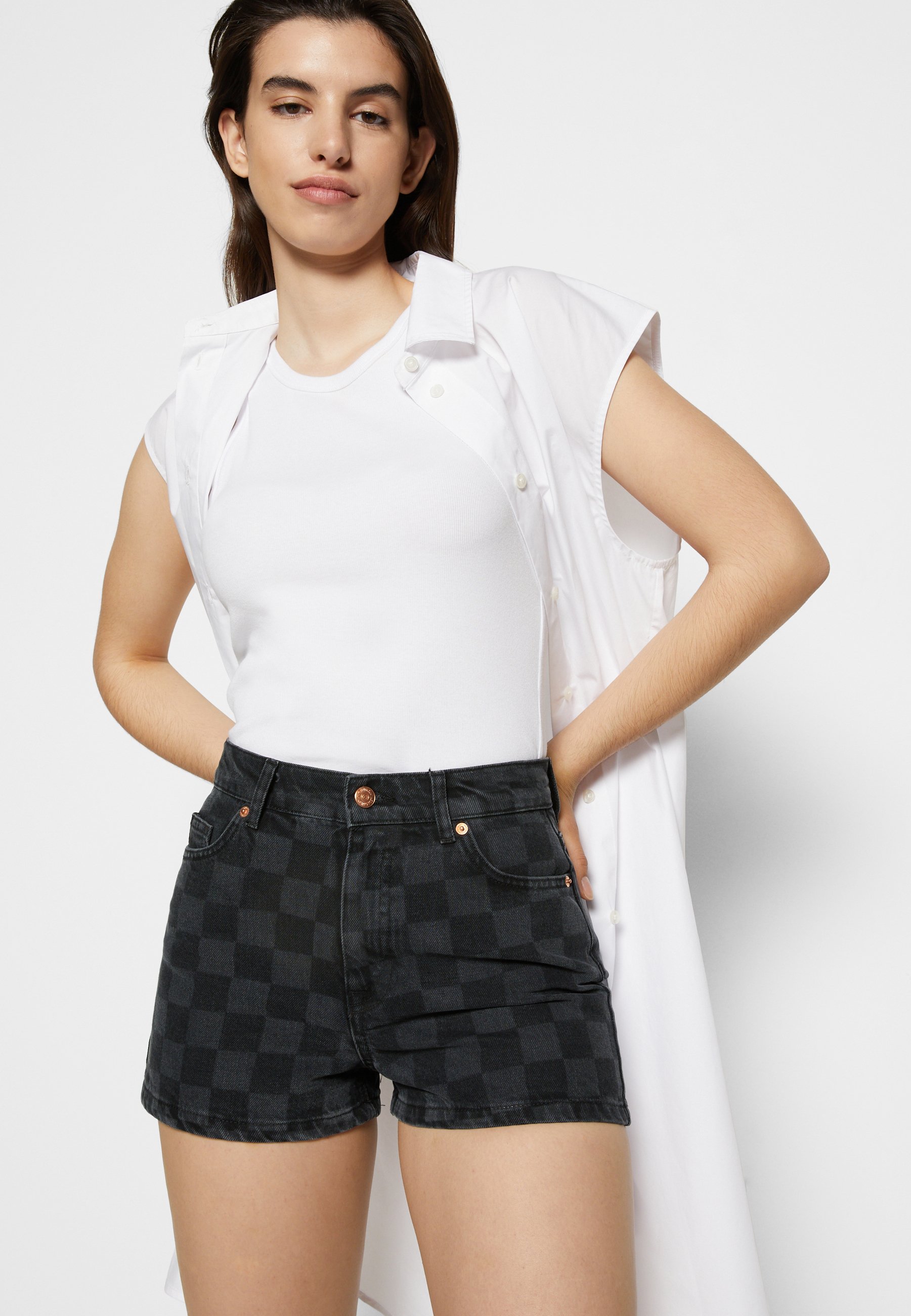 HIGH WAIST - Denim shorts - black denim 