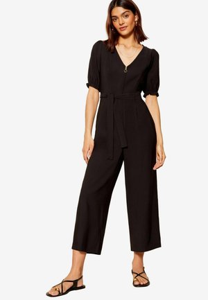PUFF SLEEVE ZIP FRONT TIE WAIST -  REGULAR FIT - Overal - black